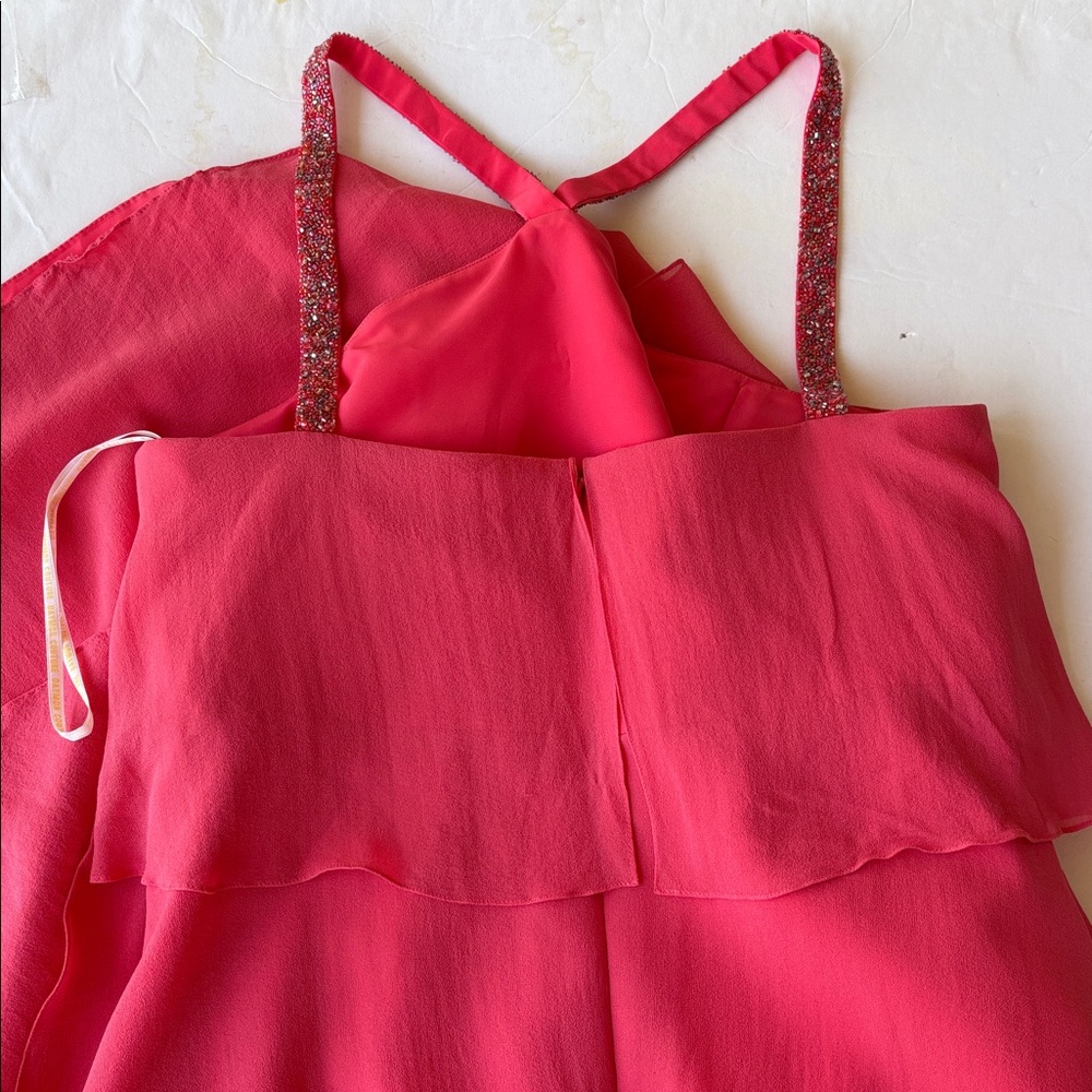 Y2K Vintage Daymor Couture Silk Halter Party Formal Beaded 12 Pink Tiered Melon - Picture 8 of 17